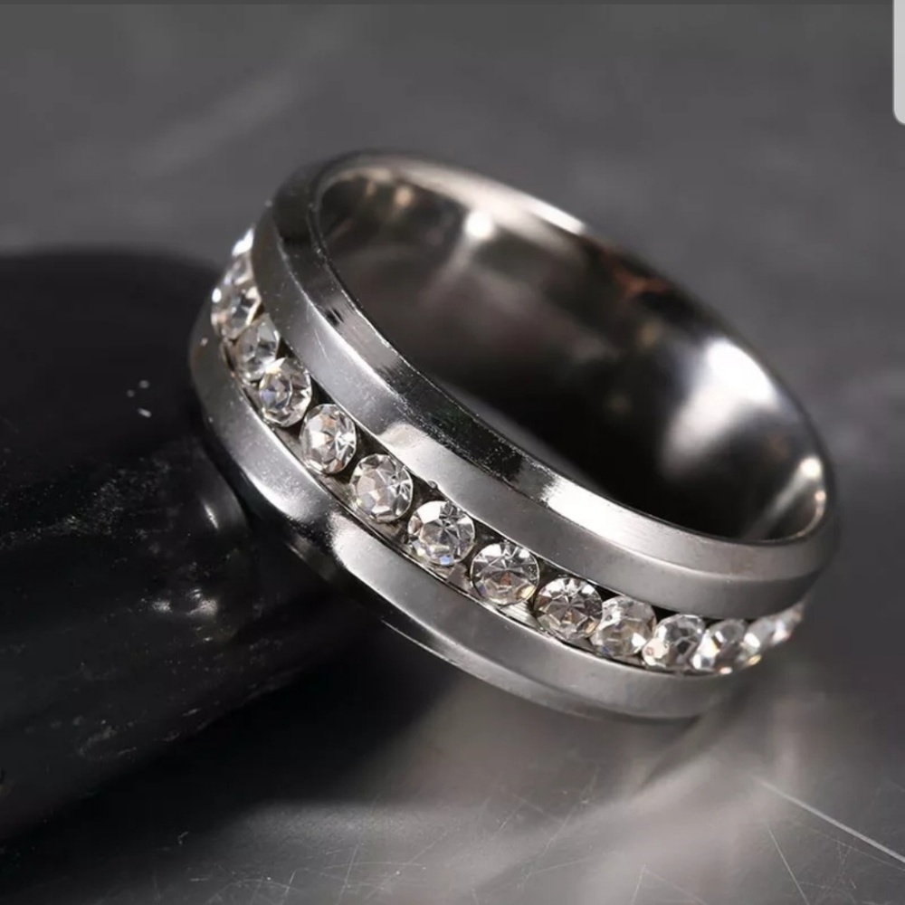 Stainless steel wedding band stones 10